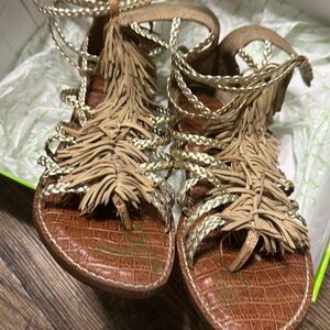 Authentic Sam Edelman gold gladiator sandals zips up the back